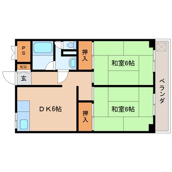 間取図 近鉄生駒線/一分駅 徒歩6分 2階 築35年