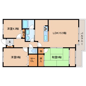 間取図 近鉄生駒線/生駒駅 徒歩3分 2階 築36年