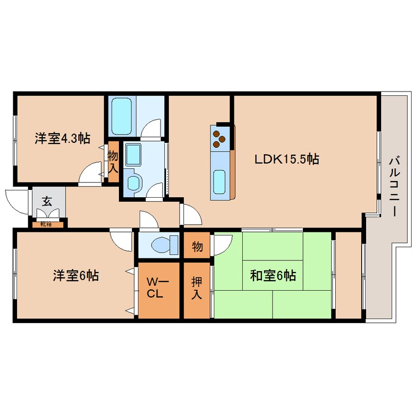 間取図 近鉄生駒線/生駒駅 徒歩3分 2階 築36年