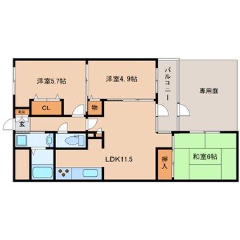 間取図 近鉄難波線・奈良線/生駒駅 徒歩4分 1階 築28年