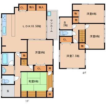 間取図 近鉄難波線・奈良線/生駒駅 バス10分池谷下車:停歩5分 1-2階 築43年