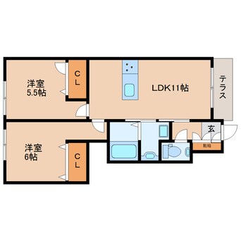 間取図 近鉄生駒線/一分駅 徒歩4分 1階 築2年