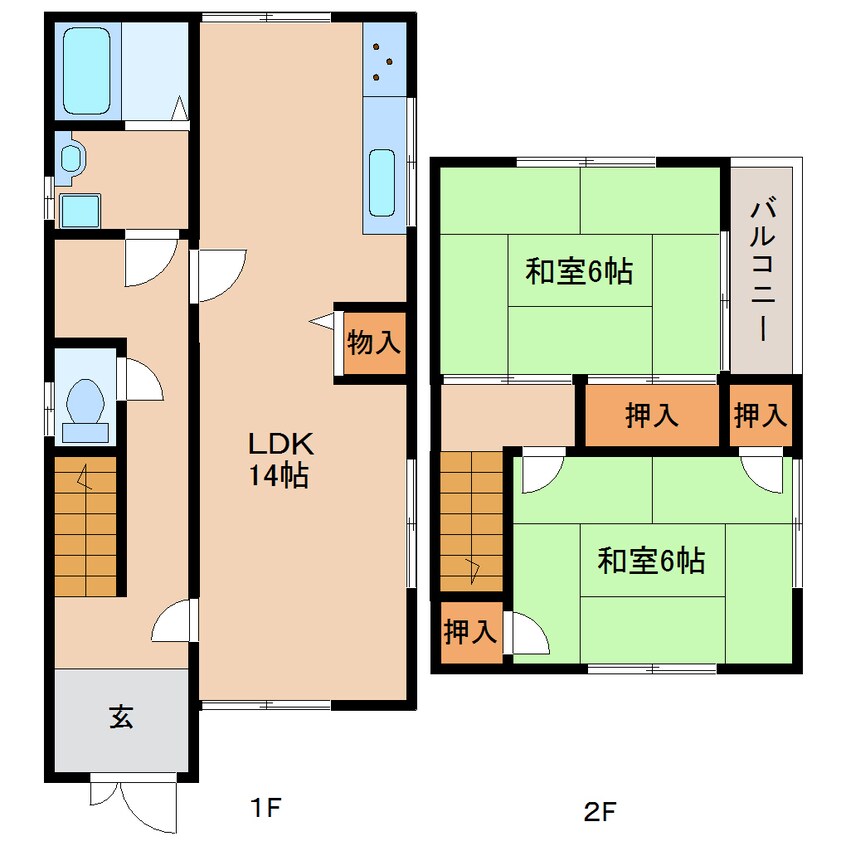 間取図 近鉄難波線・奈良線/生駒駅 徒歩15分 1-2階 築52年