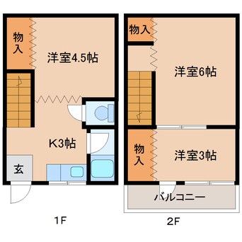 間取図 近鉄難波線・奈良線/生駒駅 徒歩9分 1-2階 築56年