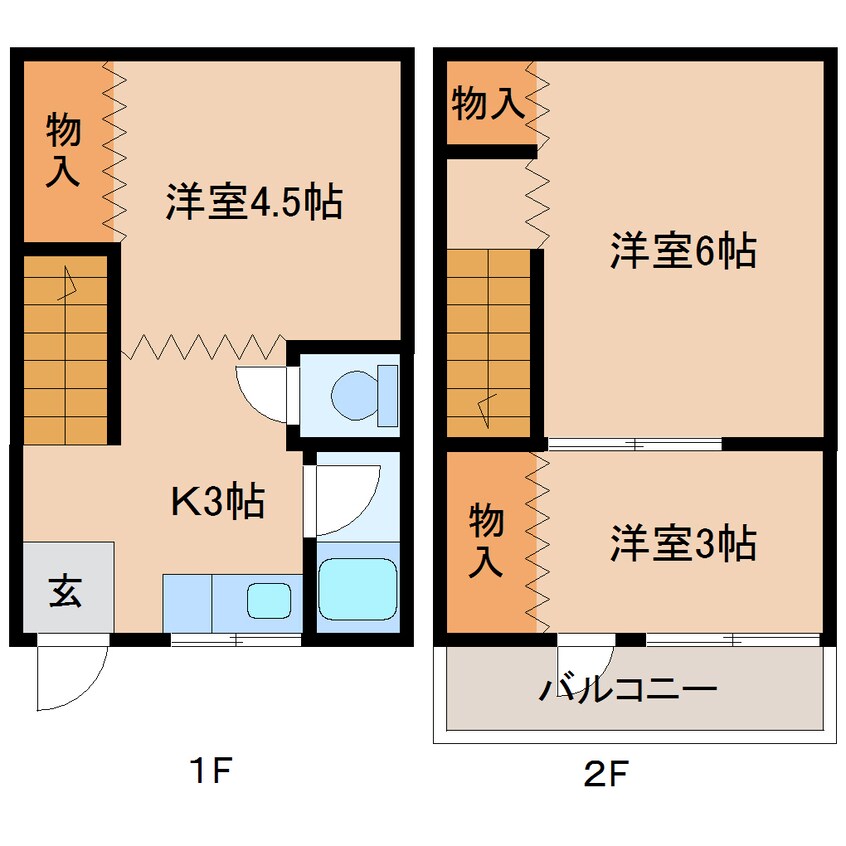 間取図 近鉄難波線・奈良線/生駒駅 徒歩9分 1-2階 築56年