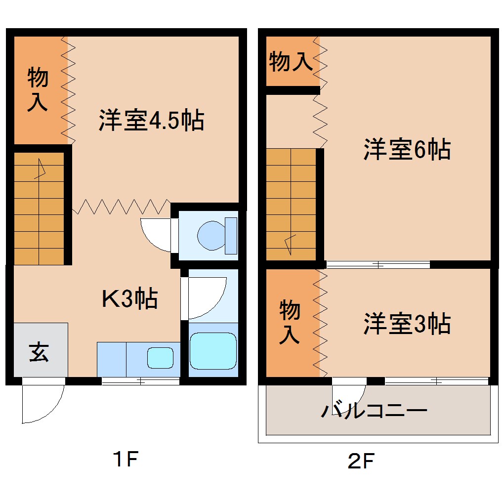 間取り図 近鉄難波線・奈良線/生駒駅 徒歩9分 1-2階 築56年