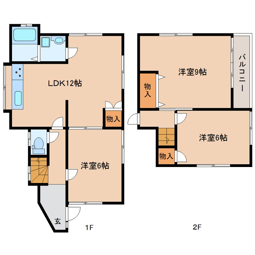 間取図 近鉄難波線・奈良線/生駒駅 徒歩13分 1-2階 築49年