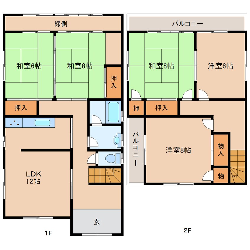 間取図 近鉄難波線・奈良線/生駒駅 バス9分生駒台小学校下車:停歩3分 1-2階 築45年