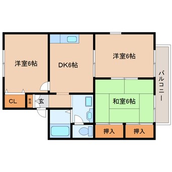 間取図 近鉄難波線・奈良線/生駒駅 バス14分田原台センター下車:停歩4分 2階 築27年