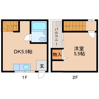 間取図 近鉄難波線・奈良線/生駒駅 徒歩8分 1-2階 築38年