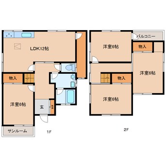 間取図 近鉄生駒線/一分駅 徒歩11分 1-2階 築41年