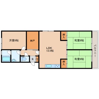 間取図 近鉄難波線・奈良線/東生駒駅 徒歩7分 5階 築44年