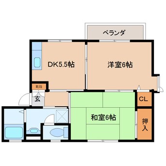 間取図 奈良線/平城山駅 徒歩8分 2階 築28年