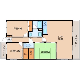 間取図 奈良線/平城山駅 徒歩1分 2階 築28年