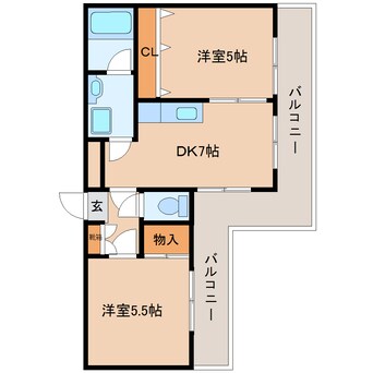 間取図 近鉄難波線・奈良線/新大宮駅 徒歩13分 8階 築24年