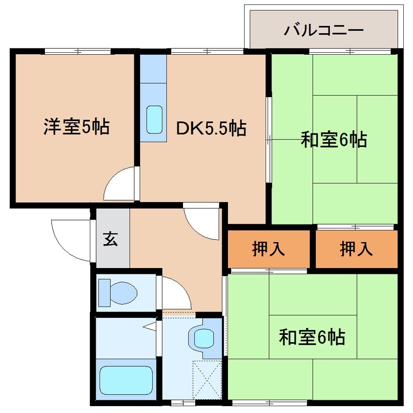 間取図 大和路線・関西本線/奈良駅 バス6分大安寺下車:停歩3分 2階 築29年