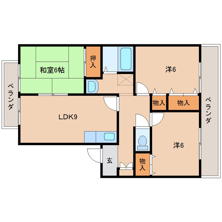 間取図 近鉄難波線・奈良線/新大宮駅 バス4分二条大路２丁目下車:停歩3分 3階 築24年