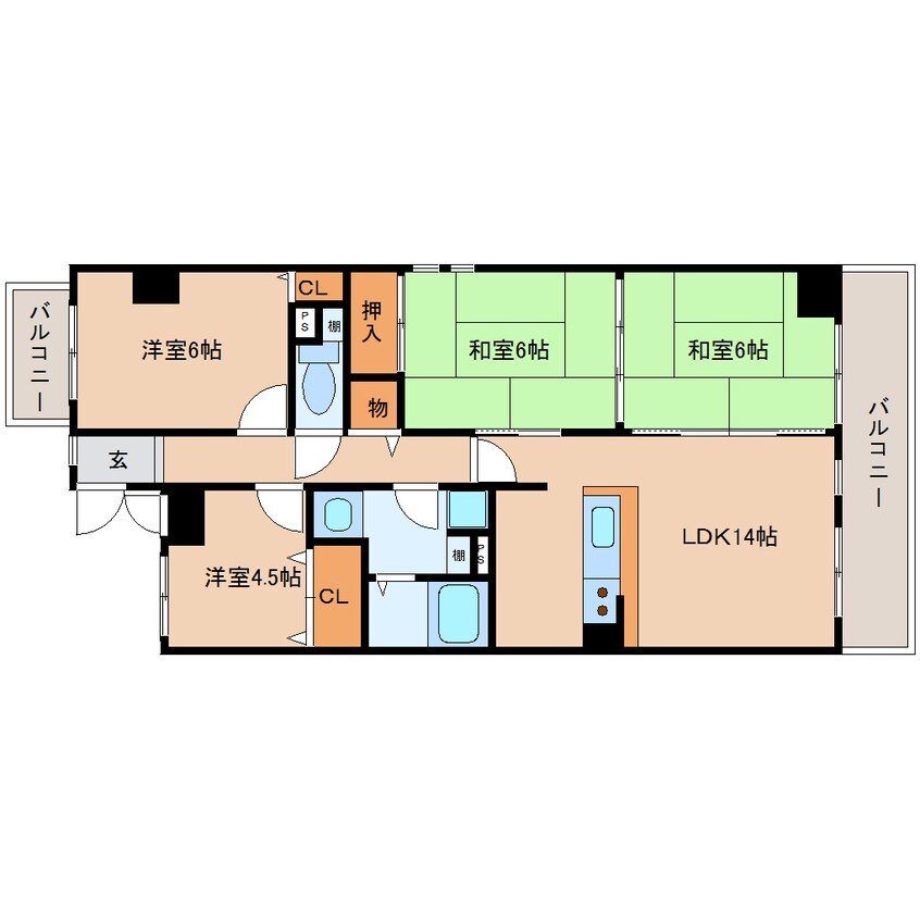 間取図 近鉄難波線・奈良線/新大宮駅 徒歩4分 4階 築33年