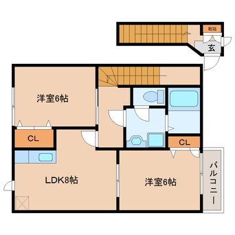 間取図 奈良線/木津駅 徒歩10分 2階 築25年