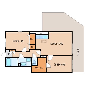 間取図 近鉄難波線・奈良線/近鉄奈良駅 バス16分州見橋東下車:停歩8分 1階 築19年