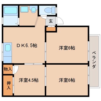 間取図 桜井線<万葉まほろば線>/京終駅 徒歩7分 2階 築35年