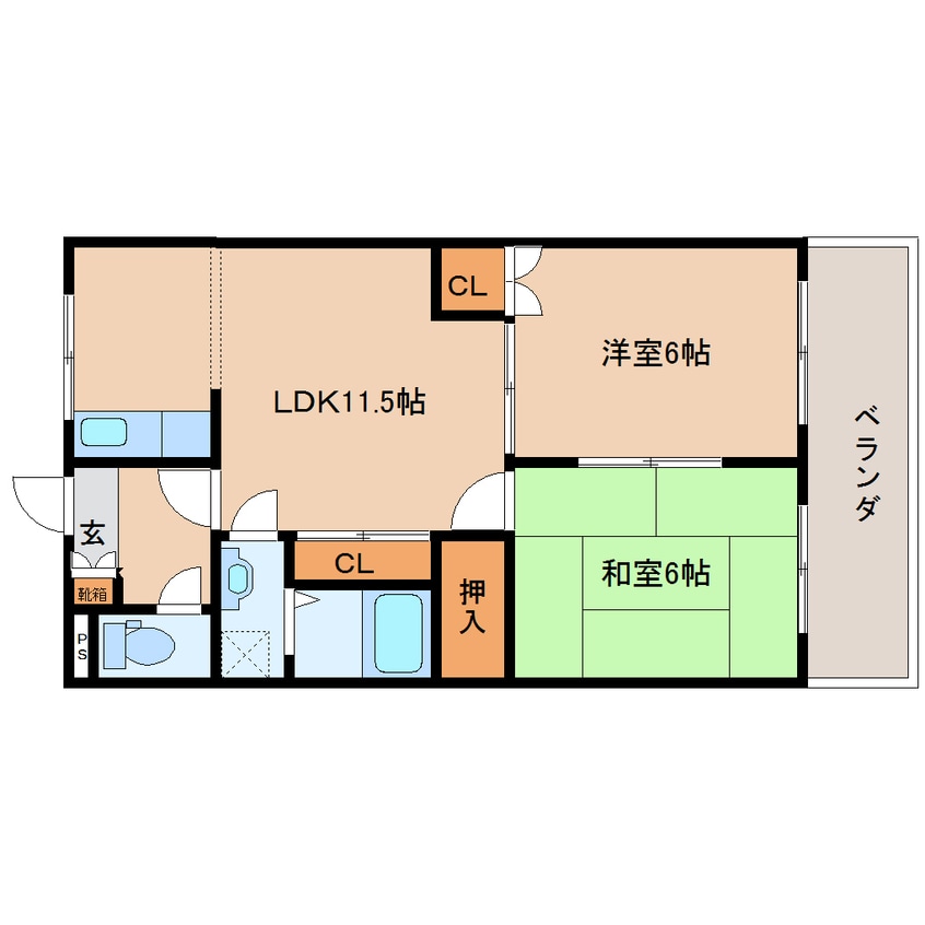 間取図 近鉄難波線・奈良線/近鉄奈良駅 バス10分州見橋東下車:停歩1分 2階 築25年