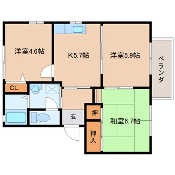 間取図 近鉄難波線・奈良線/近鉄奈良駅 バス15分木津南ソレイユ下車:停歩8分 2階 築27年
