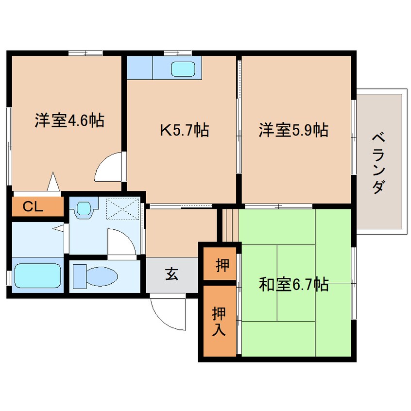 間取図 近鉄難波線・奈良線/近鉄奈良駅 バス15分木津南ソレイユ下車:停歩8分 2階 築27年