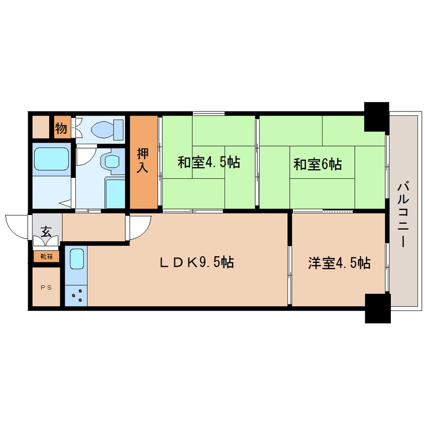 間取図 近鉄難波線・奈良線/近鉄奈良駅 徒歩7分 3階 築36年