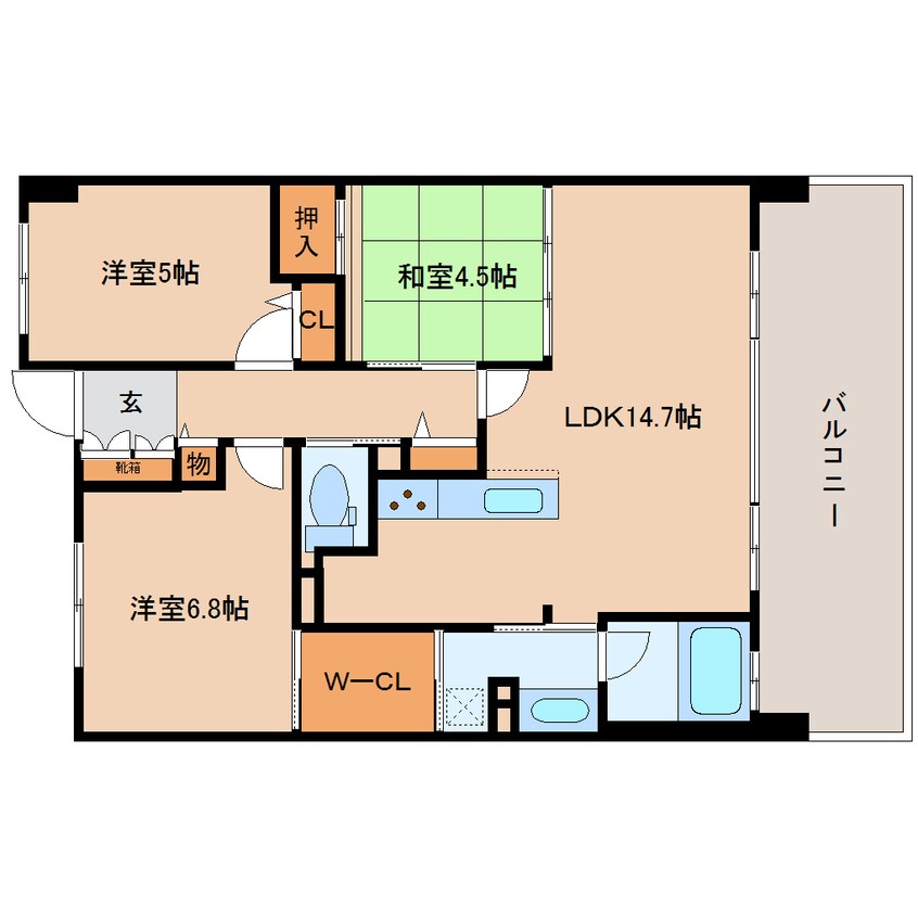 間取図 近鉄難波線・奈良線/近鉄奈良駅 バス10分北京終下車:停歩7分 3階 築16年