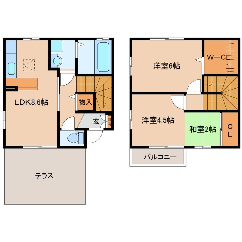 間取図 近鉄難波線・奈良線/新大宮駅 徒歩20分 1-2階 築15年