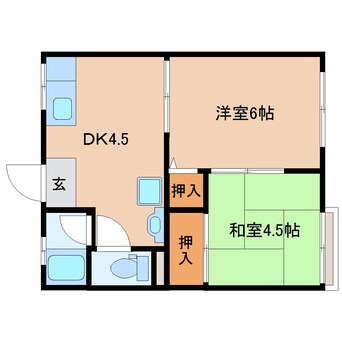 間取図 近鉄難波線・奈良線/新大宮駅 徒歩15分 2階 築46年