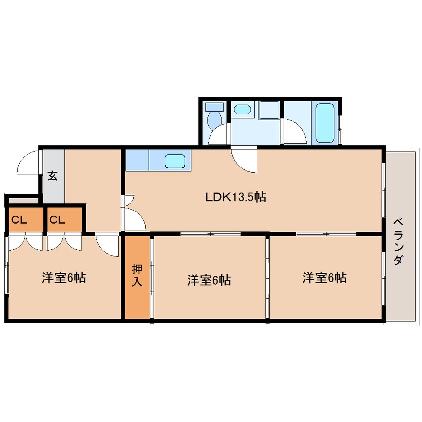 間取図 近鉄難波線・奈良線/新大宮駅 徒歩19分 3階 築35年