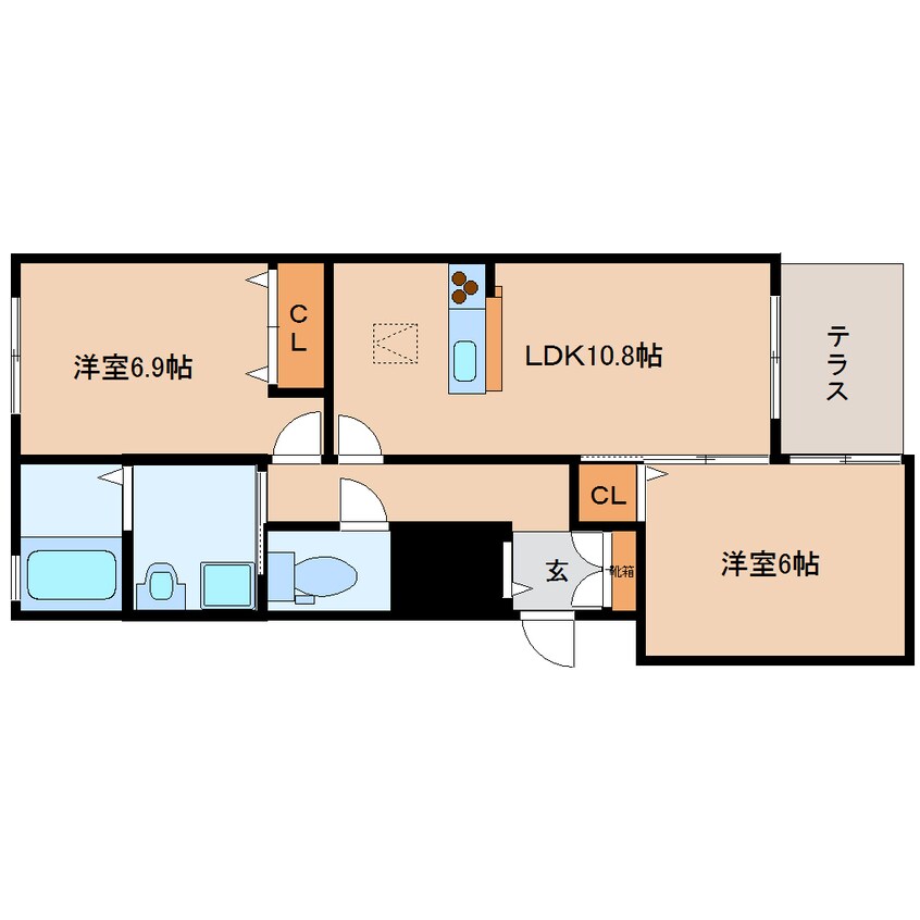 間取図 奈良線/平城山駅 徒歩3分 1階 築12年