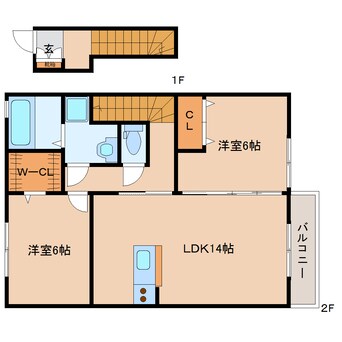 間取図 桜井線<万葉まほろば線>/京終駅 徒歩9分 2階 築12年