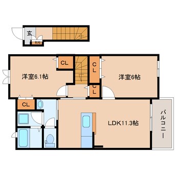 間取図 大和路線・関西本線/木津駅 徒歩12分 2階 築10年