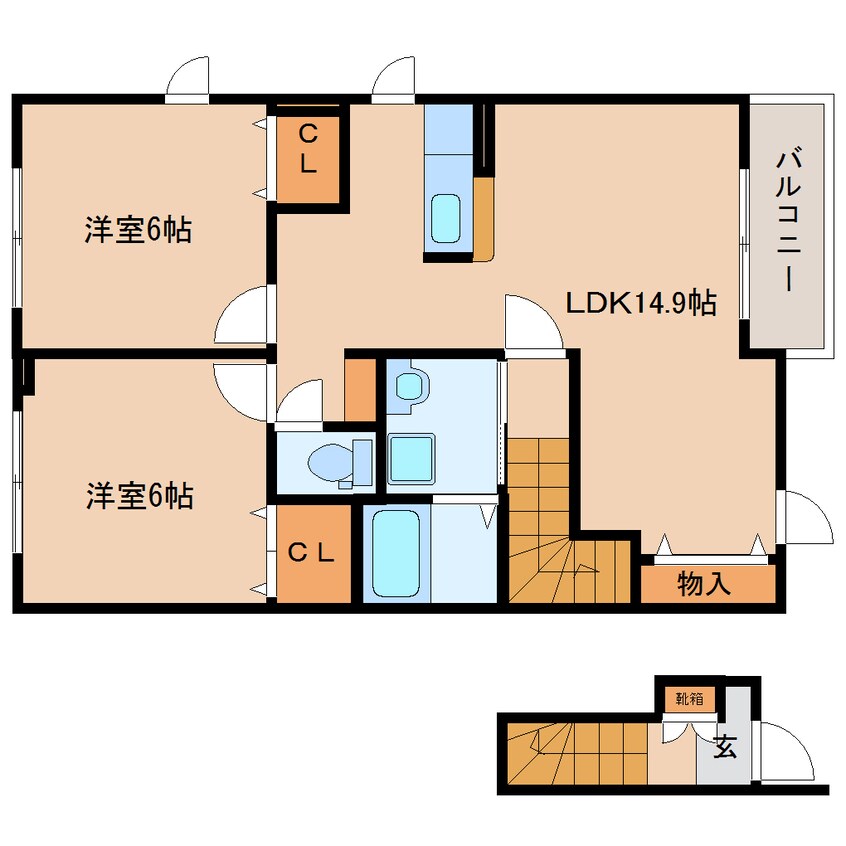 間取図 大和路線・関西本線/加茂駅 徒歩5分 2階 築9年