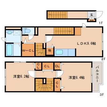 間取図 大和路線・関西本線/木津駅 徒歩15分 1-3階 築9年