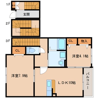 間取図 大和路線・関西本線/木津駅 徒歩24分 3階 築10年