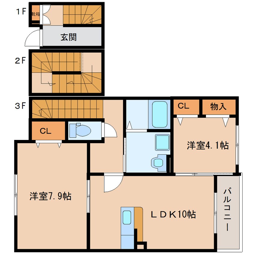 間取図 大和路線・関西本線/木津駅 徒歩24分 3階 築10年