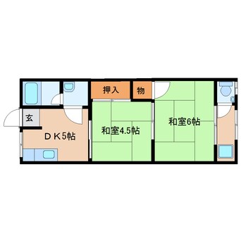 間取図 大和路線・関西本線/木津駅 徒歩4分 2階 築47年