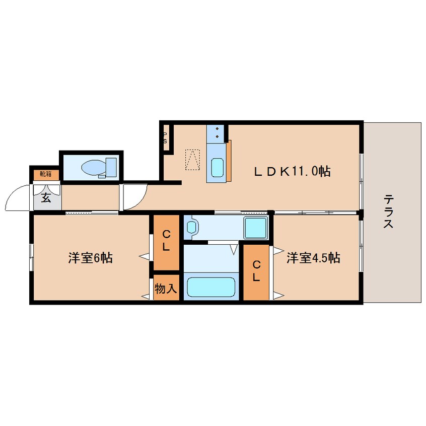 間取図 大和路線・関西本線/木津駅 徒歩5分 1階 築8年