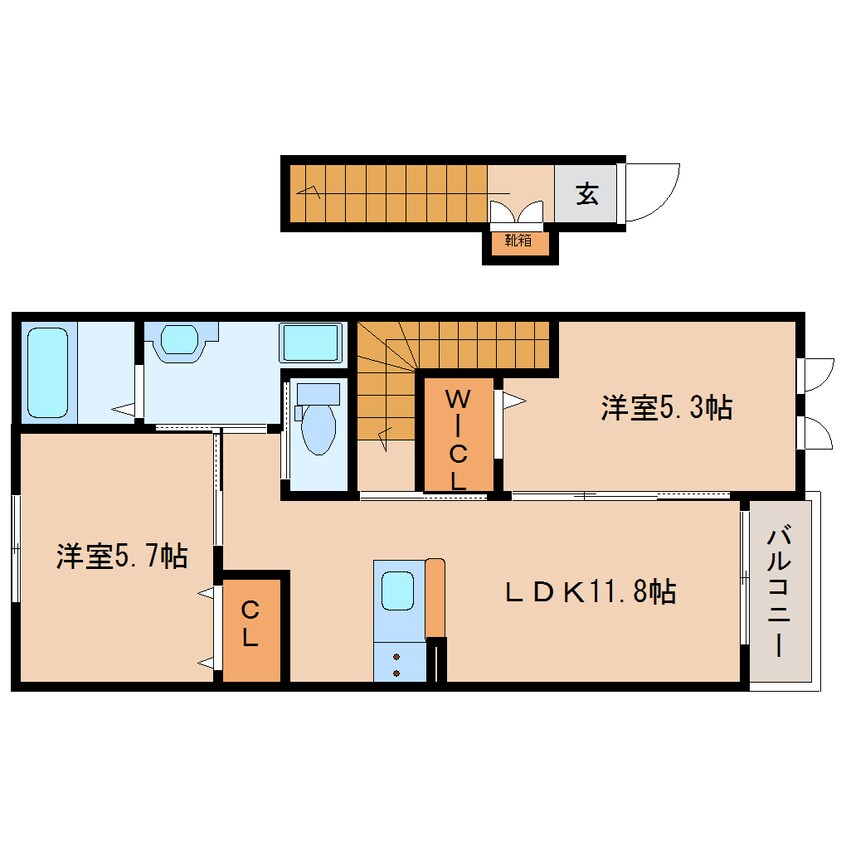 間取図 近鉄難波線・奈良線/新大宮駅 徒歩15分 2階 築8年