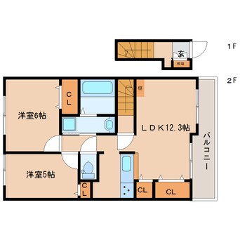 間取図 桜井線<万葉まほろば線>/京終駅 徒歩8分 2階 築4年