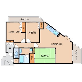 間取図 近鉄難波線・奈良線/近鉄奈良駅 徒歩10分 3階 築23年