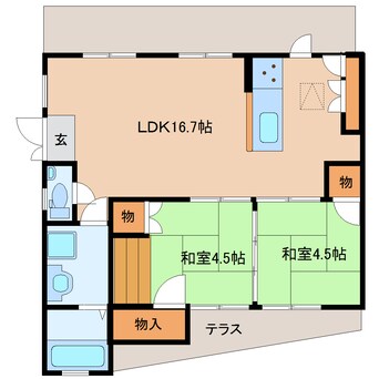 間取図 奈良線/奈良駅 徒歩10分 1階 築32年