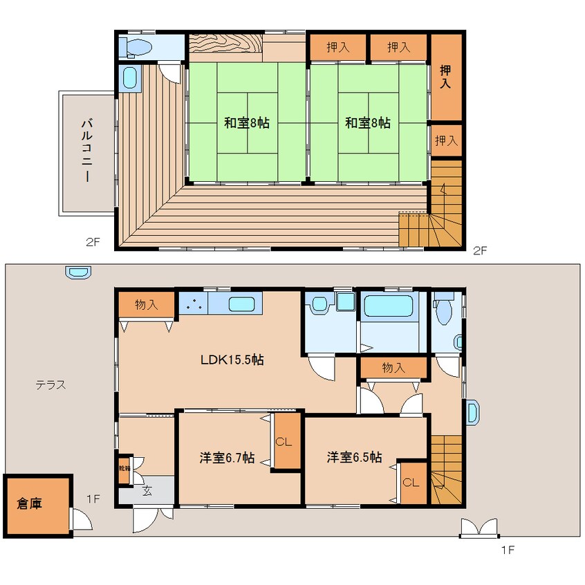 間取図 近鉄難波線・奈良線/近鉄奈良駅 徒歩13分 1-2階 築52年