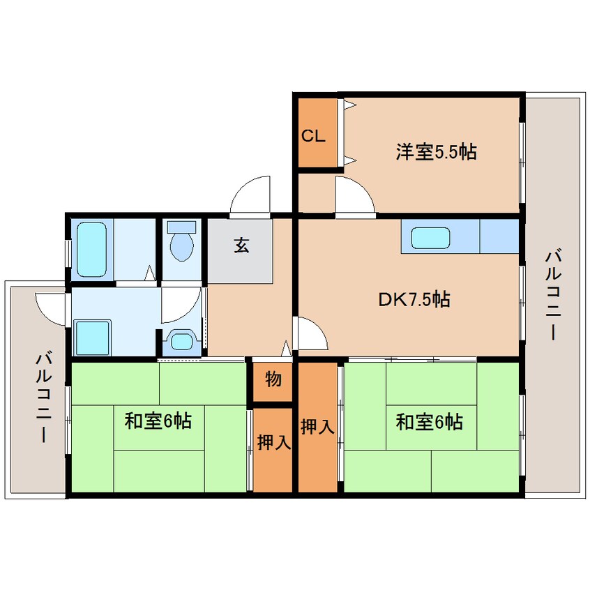 間取図 近鉄難波線・奈良線/近鉄奈良駅 バス9分梅谷口下車:停歩5分 4階 築33年