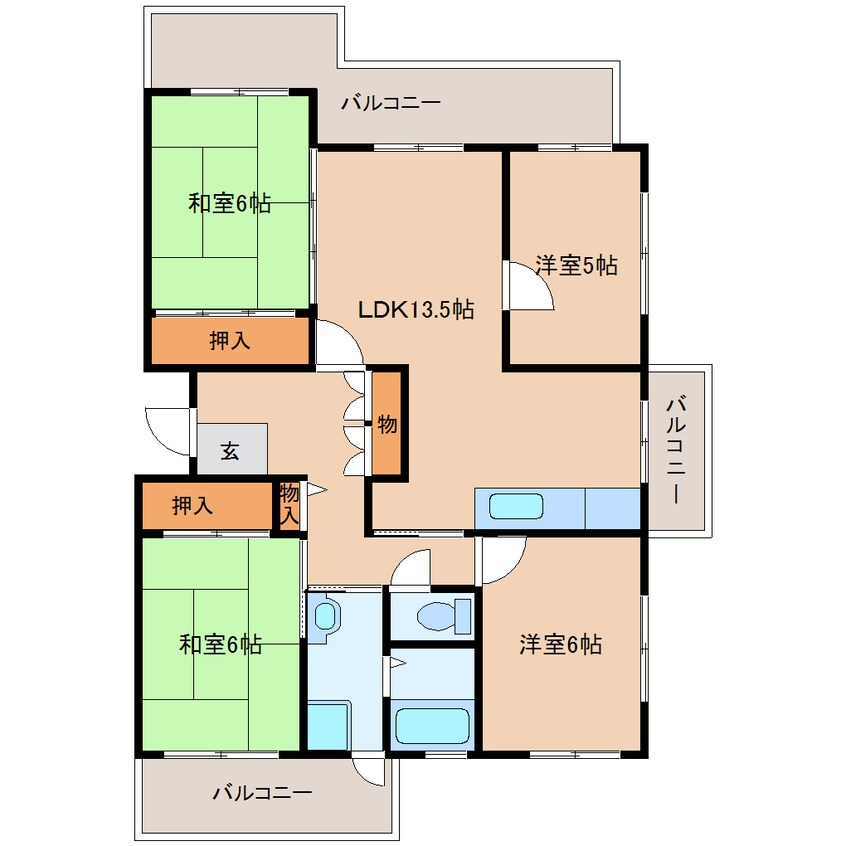 間取図 近鉄難波線・奈良線/近鉄奈良駅 バス9分梅谷口下車:停歩5分 2階 築33年