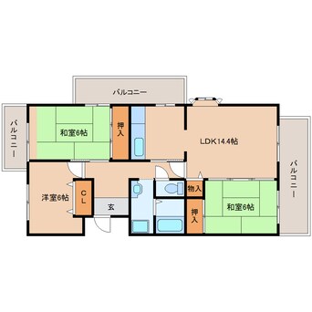 間取図 近鉄難波線・奈良線/近鉄奈良駅 バス9分梅谷口下車:停歩5分 4階 築33年